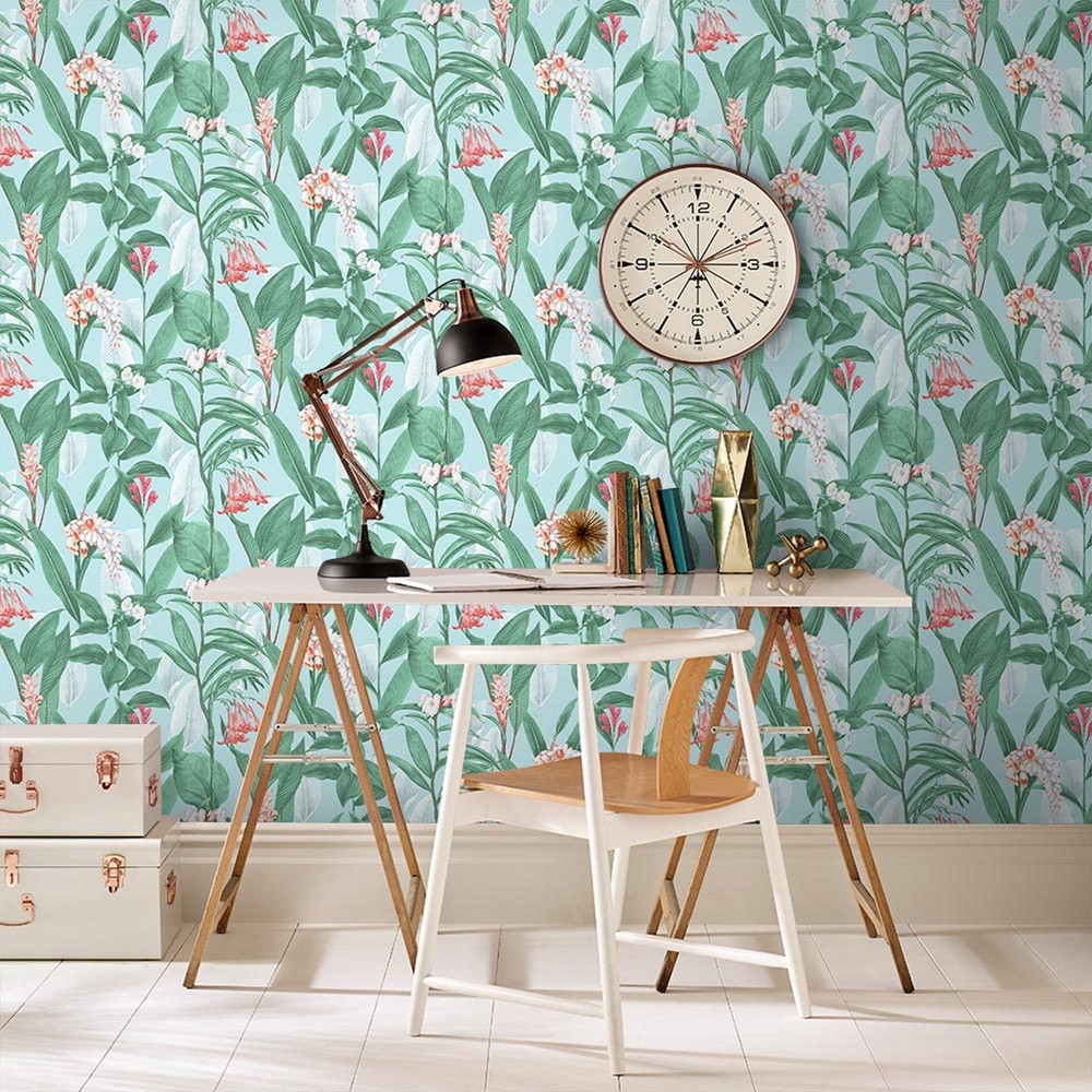 Botanical Wallpaper 103800 by Graham & Brown in Duck Egg Blue